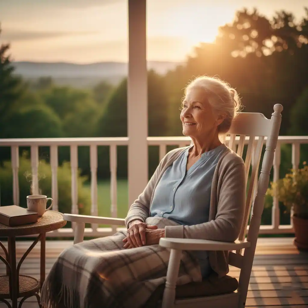 Mensch blickt lächelnd in die Ferne